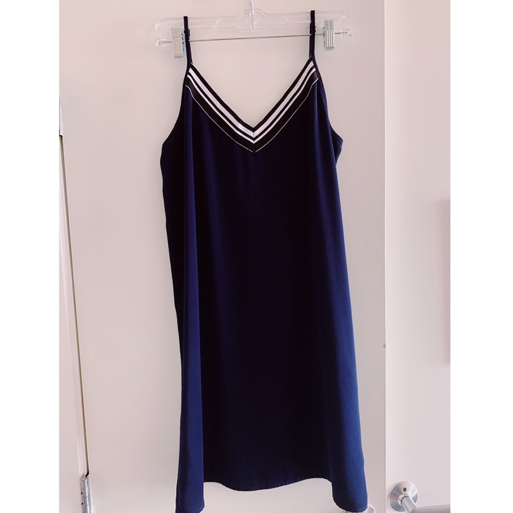 Navy dress with white stripes, very lightly worn